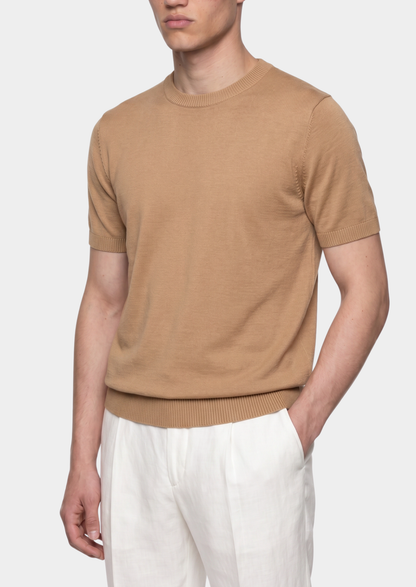 Essential Beige Knitted Crewneck T-Shirt | Arventti