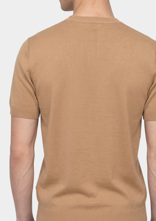 Essential Beige Knitted Crewneck T-Shirt | Arventti