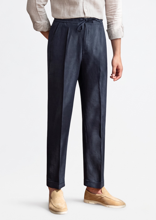 Drawstring Coastal Trousers - Navy Blue | Arventti