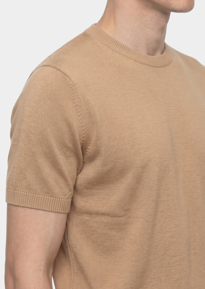 Essential Beige Knitted Crewneck T-Shirt | Arventti
