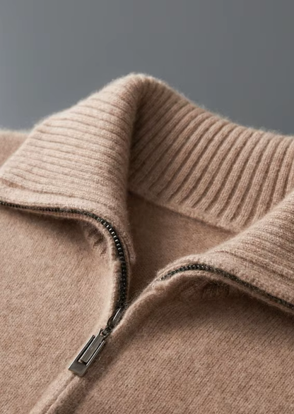 Pure Cashmere Beige Funnel Neck Cardigan | Arventti