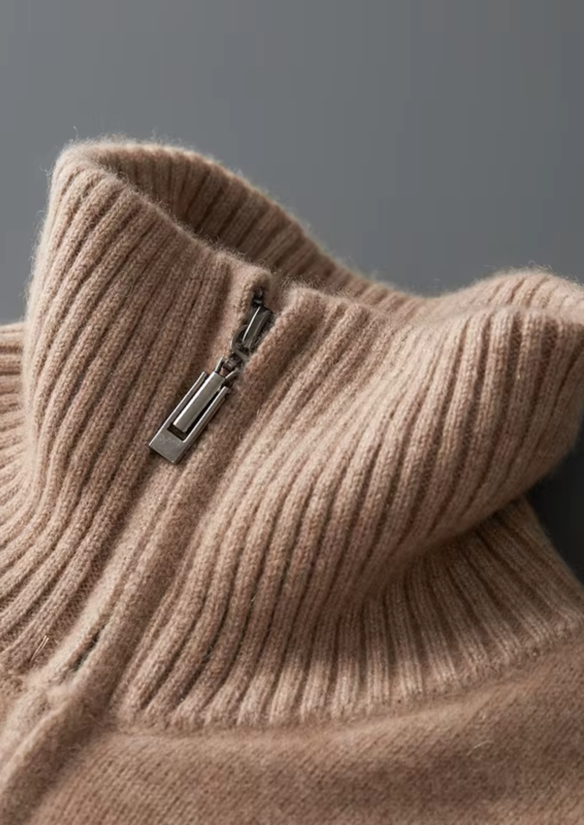 Pure Cashmere Beige Funnel Neck Cardigan | Arventti