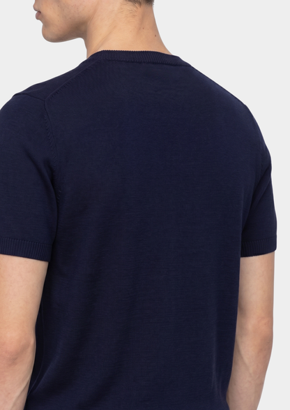 Essential Navy Blue Knitted Crewneck T-Shirt | Arventti