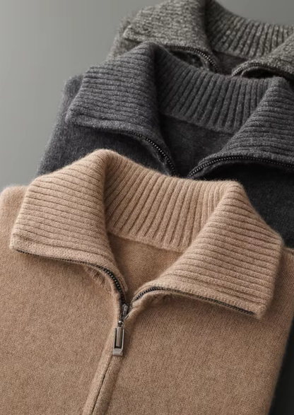 Pure Cashmere Dark Gray Funnel Neck Cardigan | Arventti