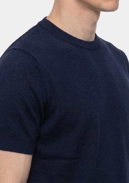 Essential Navy Blue Knitted Crewneck T-Shirt | Arventti