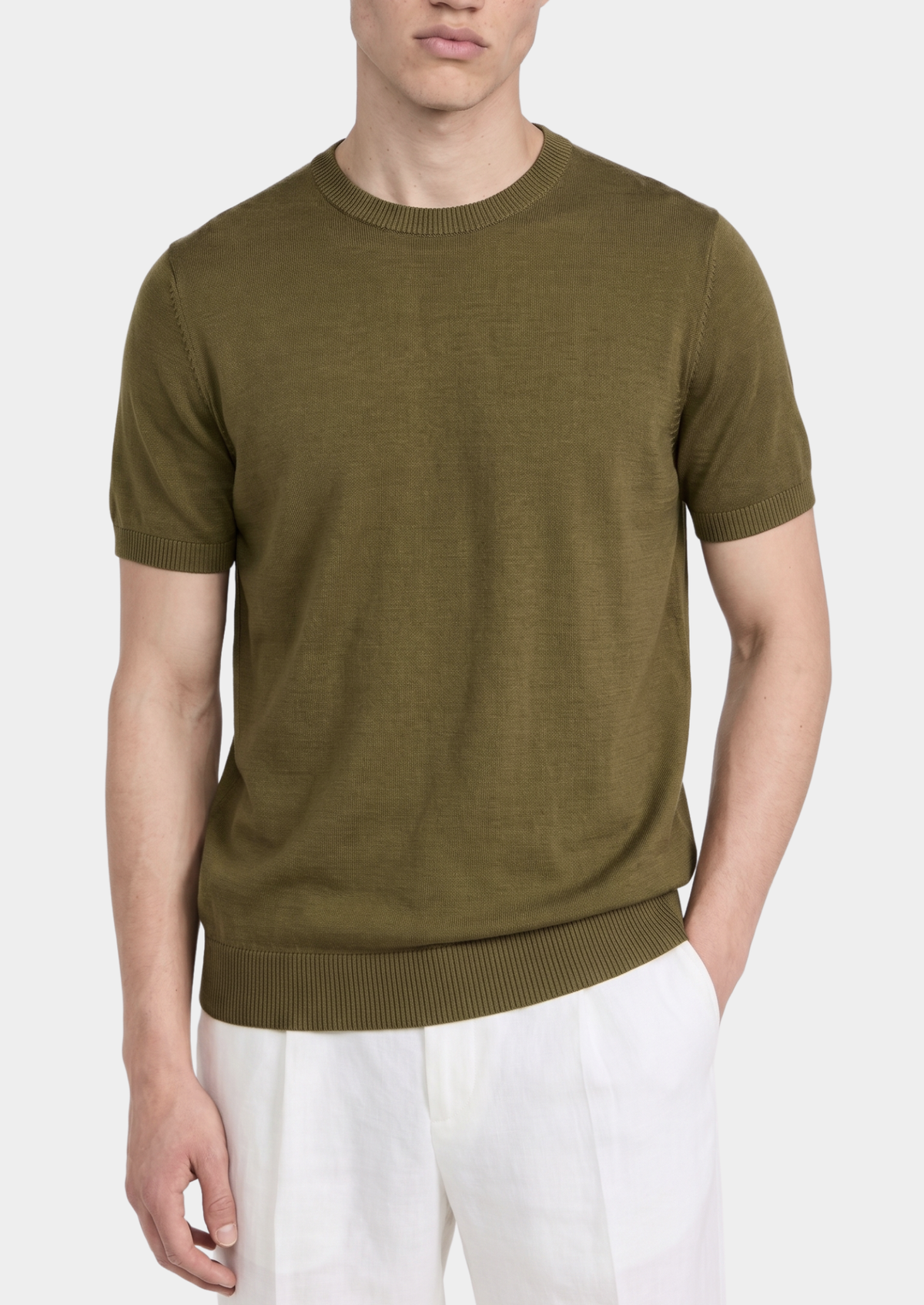 Essential Olive Knitted Crewneck T-Shirt | Arventti