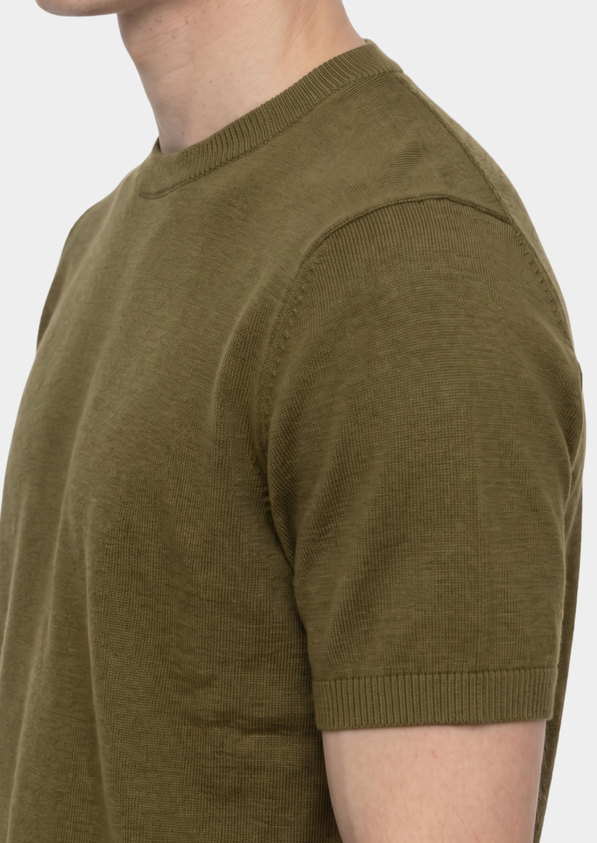 Essential Olive Knitted Crewneck T-Shirt | Arventti