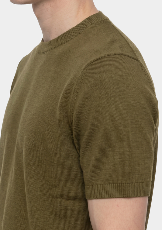 Essential Olive Knitted Crewneck T-Shirt | Arventti