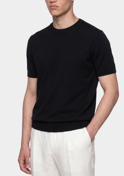 Essential Black Knitted Crewneck T-Shirt | Arventti