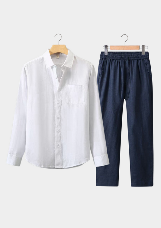 Dolcevita Longsleeve Summer Set - White/navy Blue | Arventti