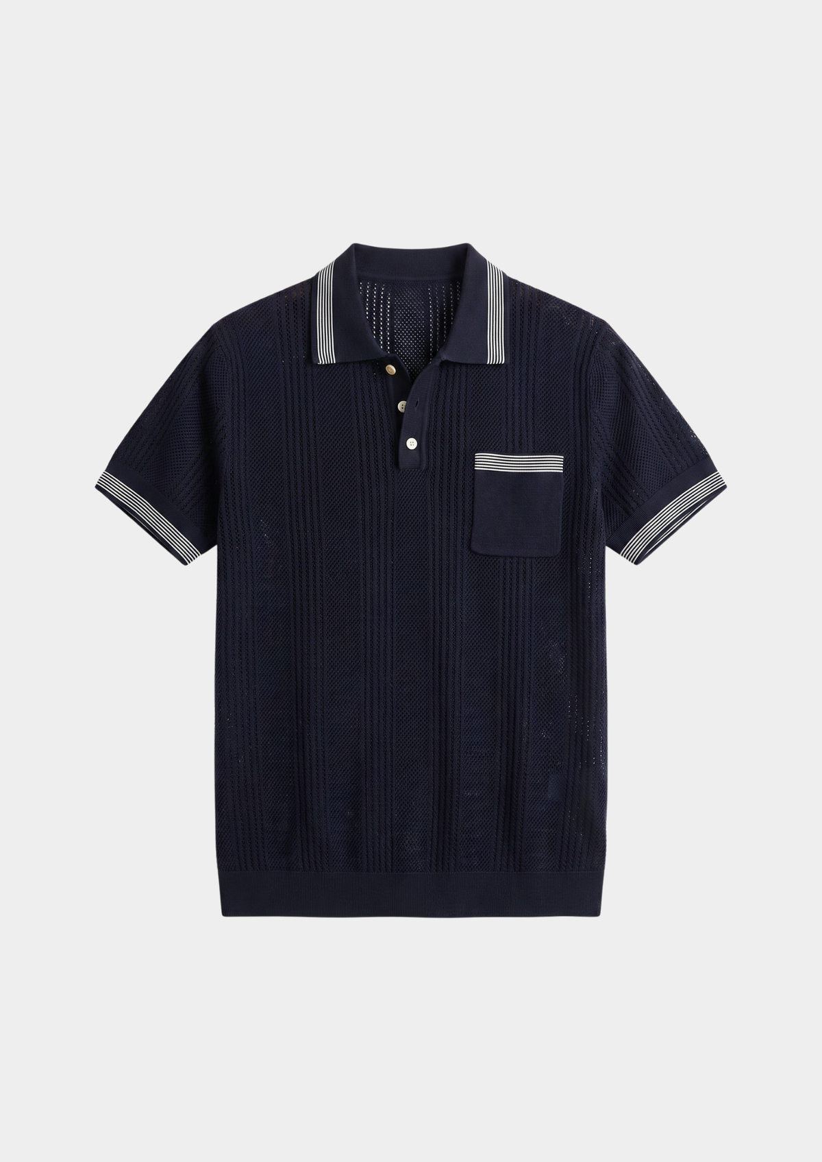 Leon Navy Blue Open Knit Lightweight Polo | Arventti