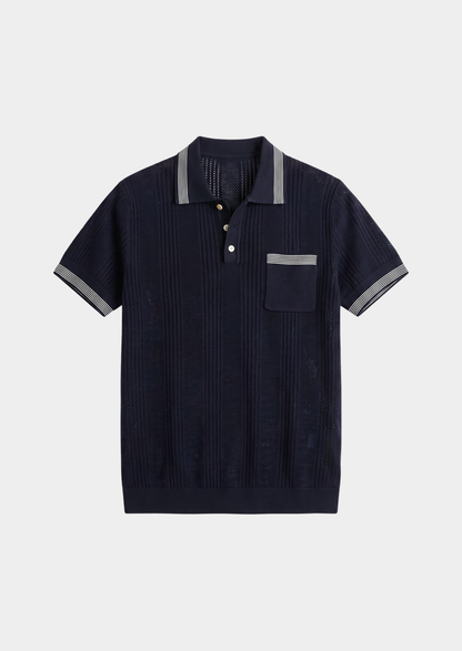 Leon Navy Blue Open Knit Lightweight Polo | Arventti
