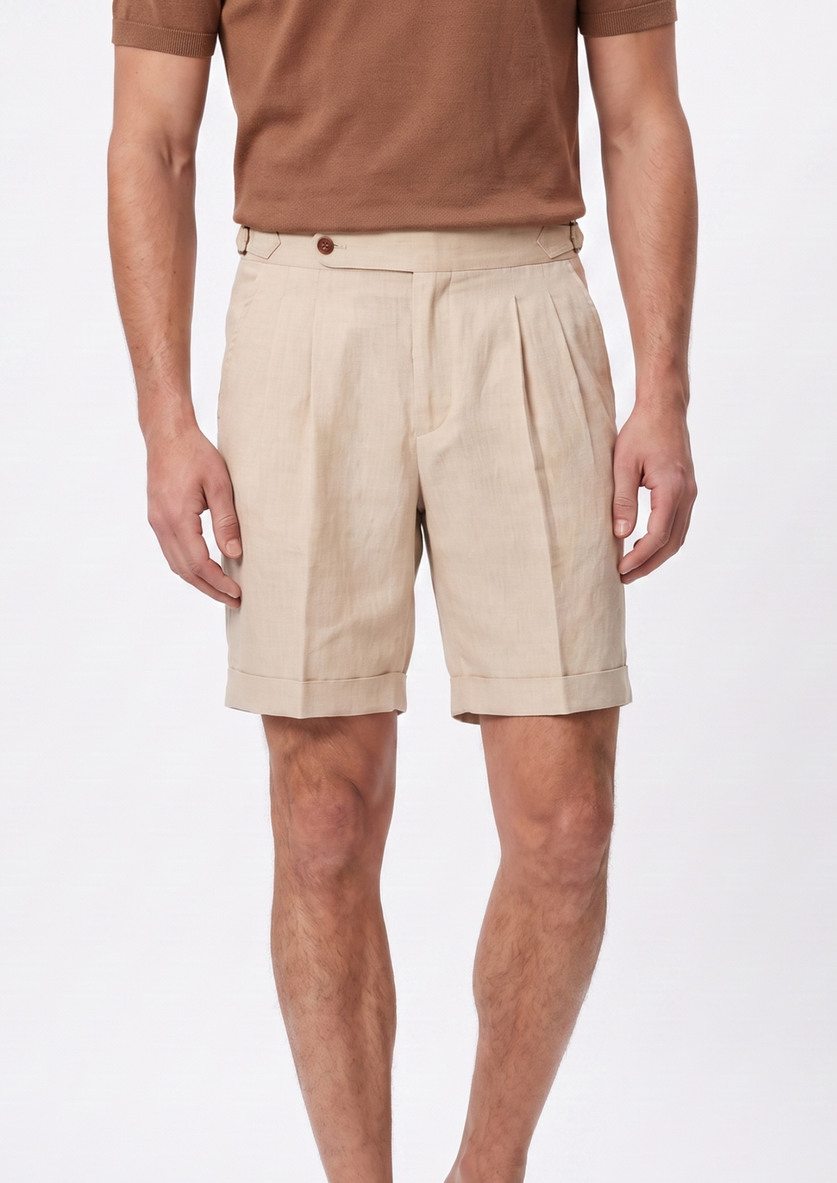 Sand Pleated Linen Seaside Shorts | Arventti