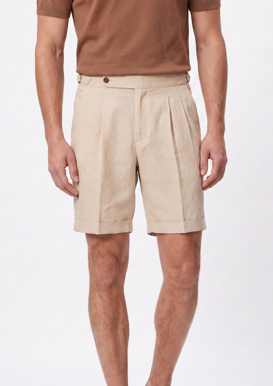 Sand Pleated Linen Seaside Shorts | Arventti
