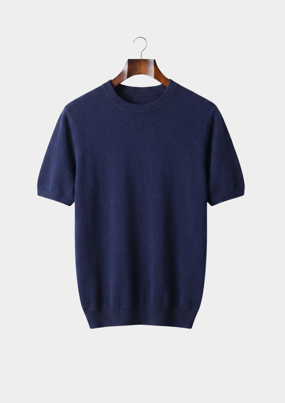Premium Cashmere Classic Crewneck T-Shirt - Navy Blue | Arventti