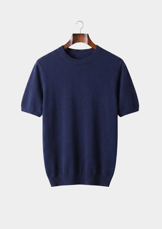 Premium Cashmere Classic Crewneck T-Shirt - Navy Blue | Arventti