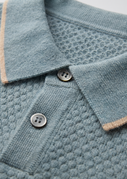 Premium Cashmere Sea Blue Two-Tone Polo | Arventti