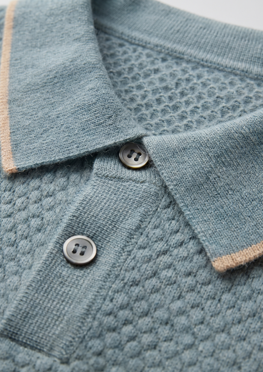 Premium Cashmere Sea Blue Two-Tone Polo | Arventti