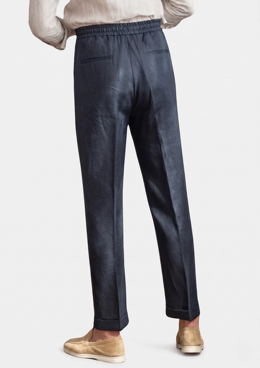 Drawstring Coastal Trousers - Navy Blue | Arventti