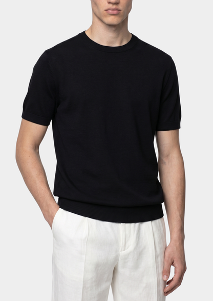 Essential Black Knitted Crewneck T-Shirt | Arventti