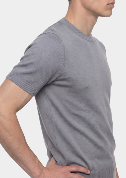 Essential Fog Gray Knitted Crewneck T-Shirt | Arventti