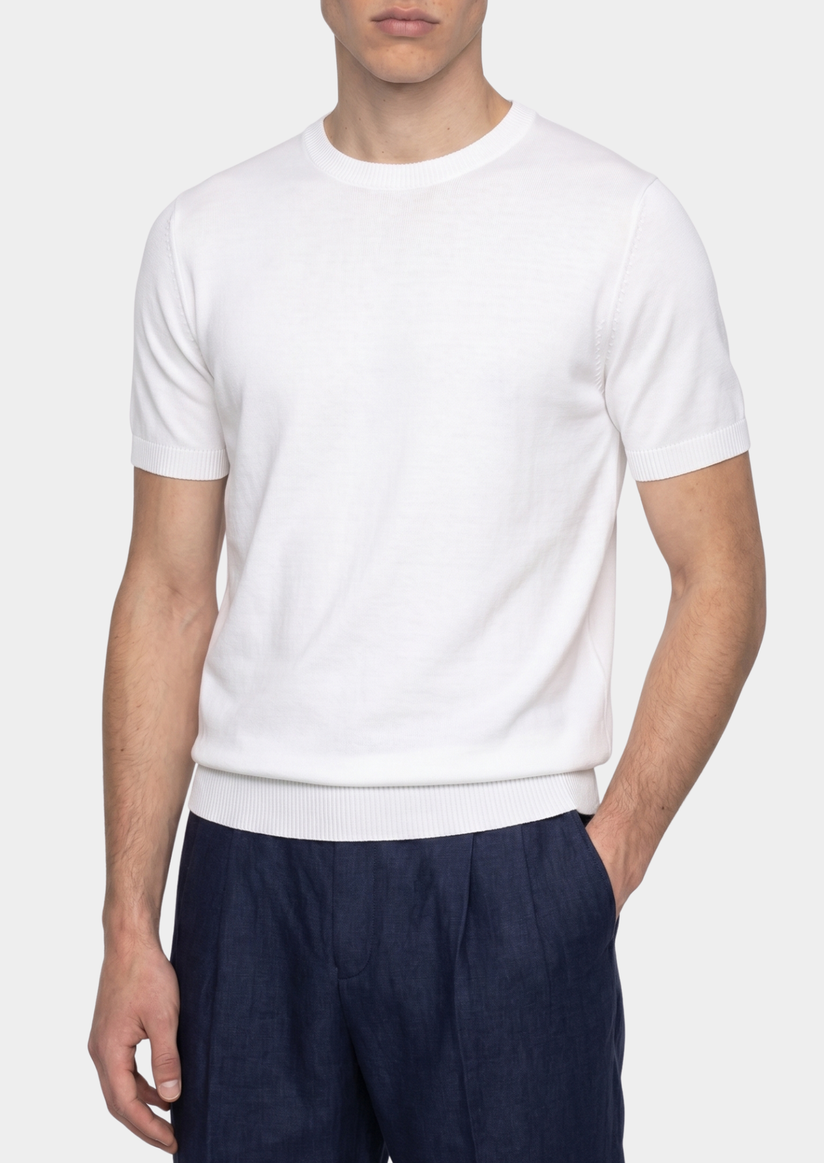 Essential White Knitted Crewneck T-Shirt | Arventti