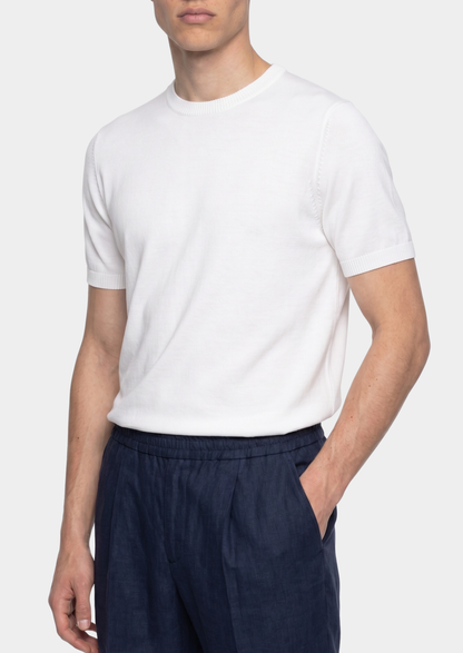 Essential White Knitted Crewneck T-Shirt | Arventti