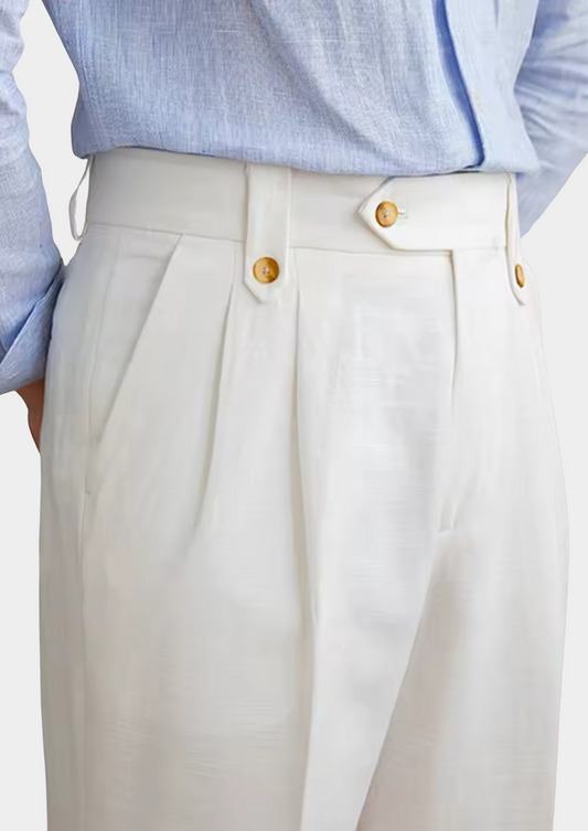 Cagliari Pleated Coastal Trousers - White | Arventti