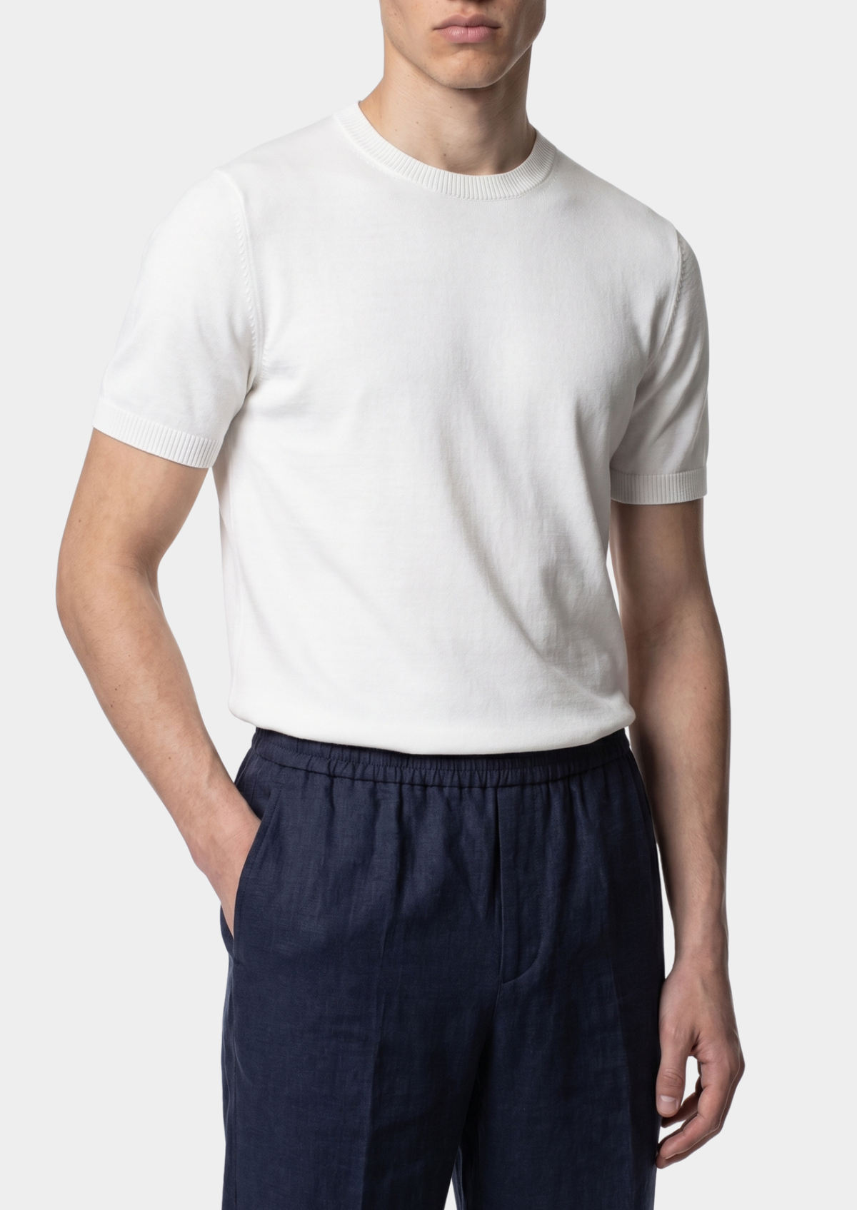 Essential White Knitted Crewneck T-Shirt | Arventti