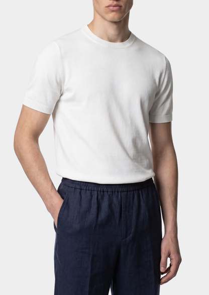 Essential White Knitted Crewneck T-Shirt | Arventti