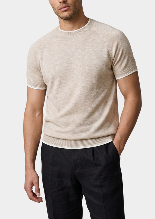 Capri Beige Linen Contrast T-Shirt | Arventti