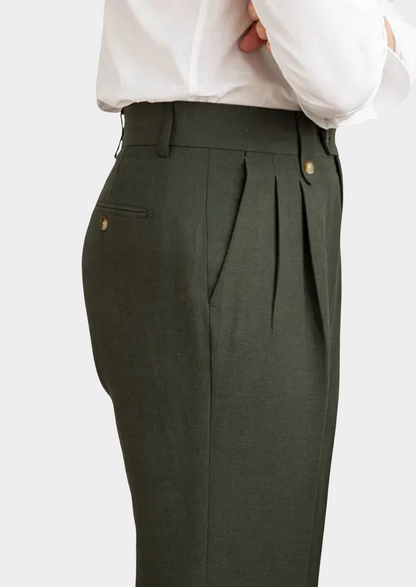 Cagliari Pleated Coastal Trousers - Olive | Arventti