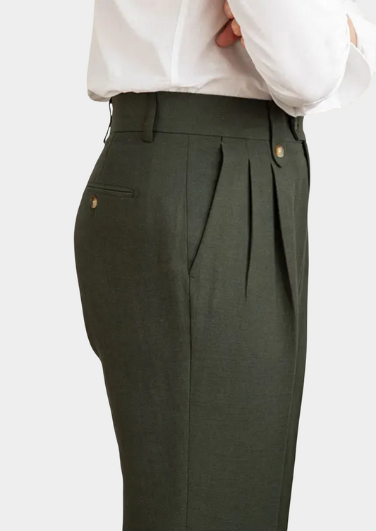 Cagliari Pleated Coastal Trousers - Olive | Arventti