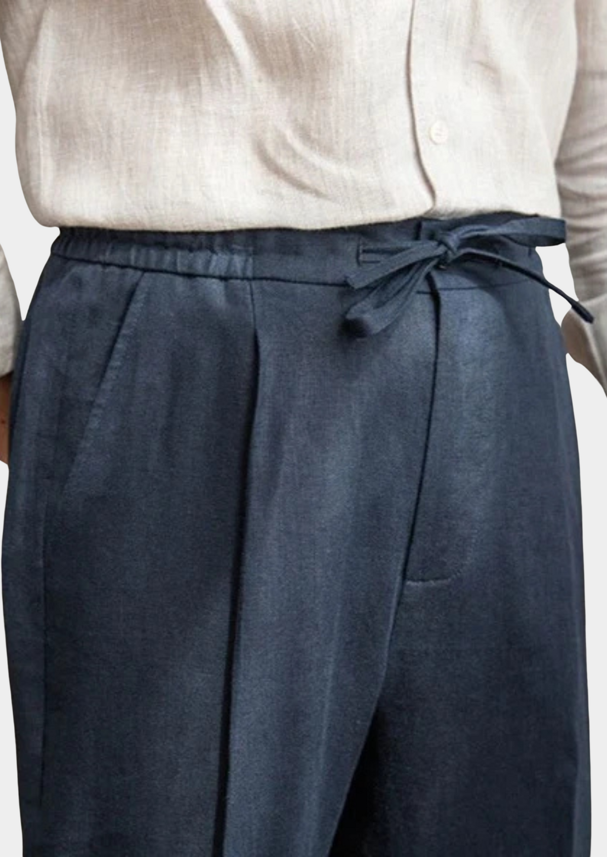 Drawstring Coastal Trousers - Navy Blue | Arventti