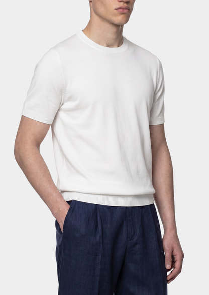 Essential White Knitted Crewneck T-Shirt | Arventti