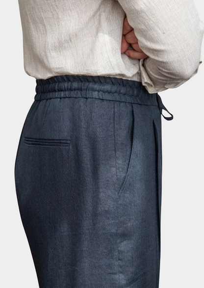 Drawstring Coastal Trousers - Navy Blue | Arventti