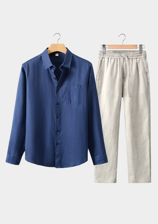 Dolcevita Longsleeve Summer Set - Navy Blue/beige | Arventti