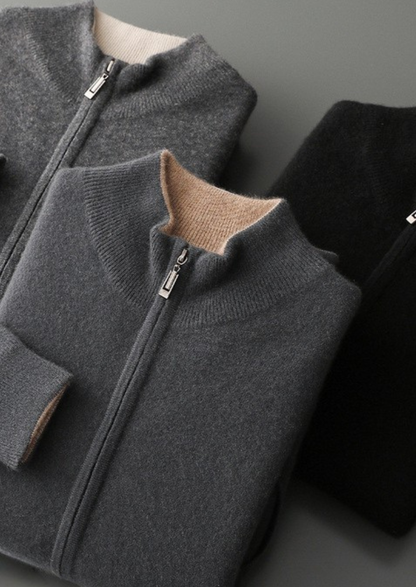 Pure Cashmere Dark Gray Dual Zip Cardigan | Arventti