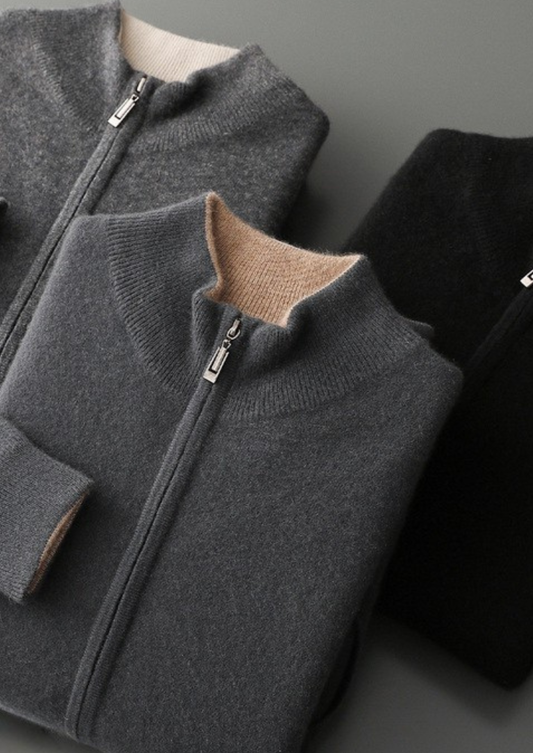Pure Cashmere Black Dual Zip Cardigan | Arventti