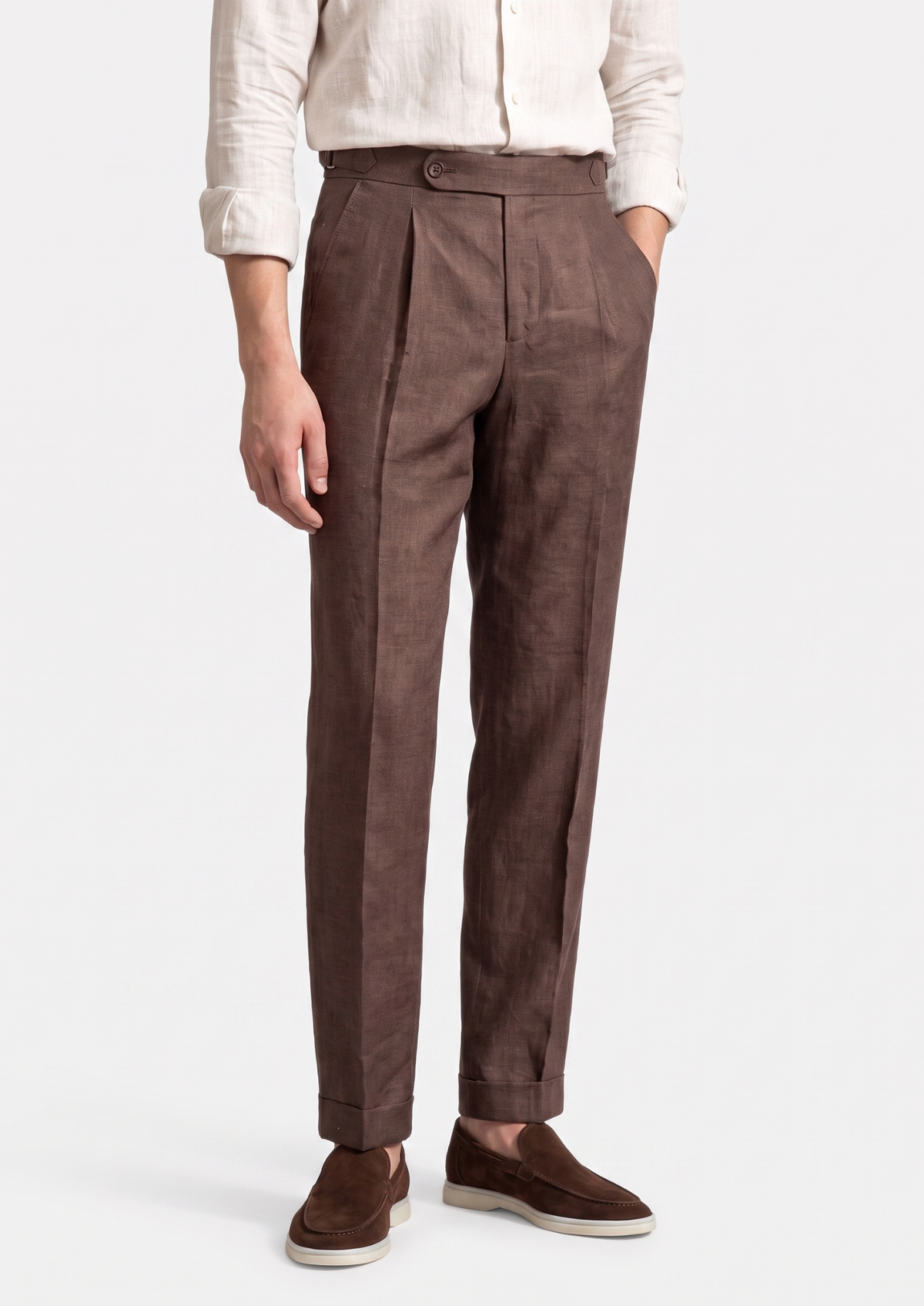 Tuscany Pleated Coastal Trousers - Dark Brown | Arventti