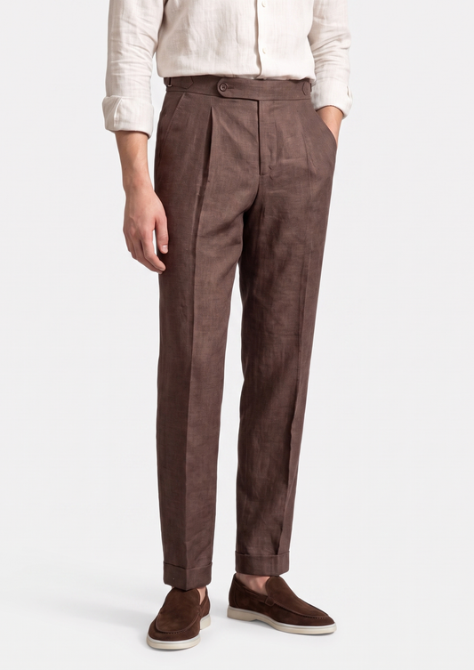 Tuscany Pleated Coastal Trousers - Dark Brown | Arventti