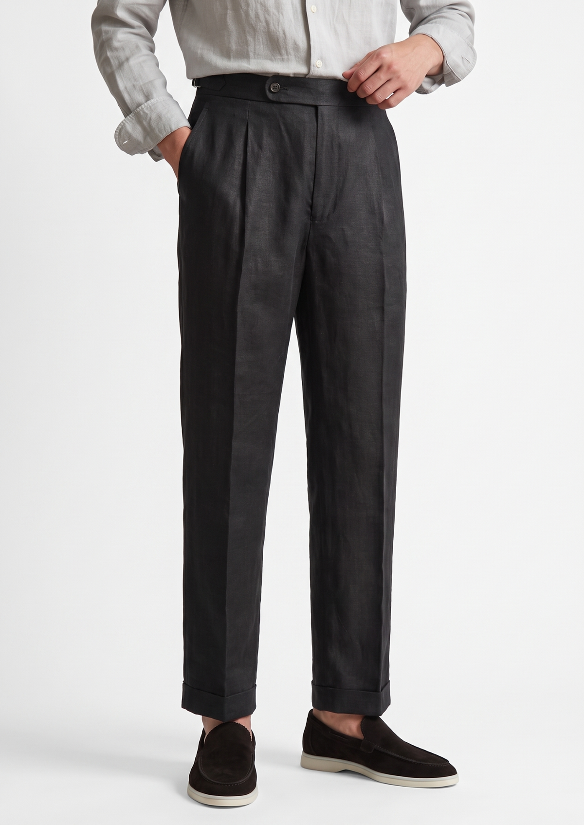 Tuscany Pleated Coastal Trousers - Black | Arventti