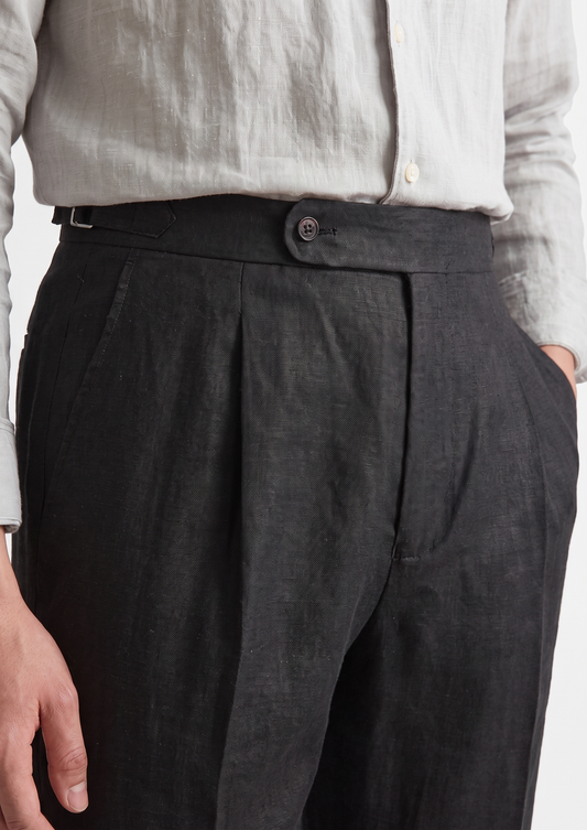 Tuscany Pleated Coastal Trousers - Black | Arventti