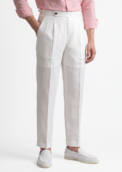 Tuscany Pleated Coastal Trousers - White | Arventti