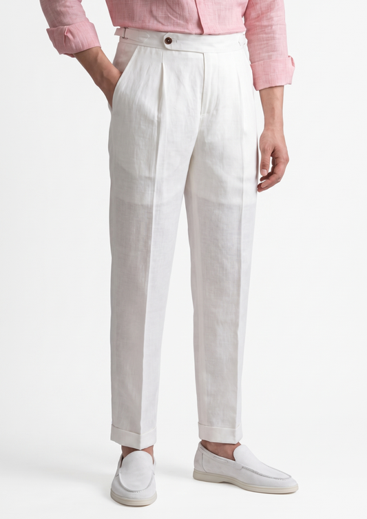 Tuscany Pleated Coastal Trousers - White | Arventti