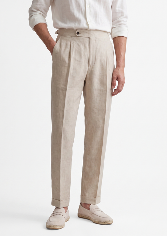 Tuscany Pleated Coastal Trousers - Ivory | Arventti
