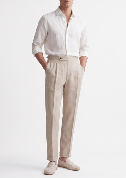 Tuscany Pleated Coastal Trousers - Ivory | Arventti