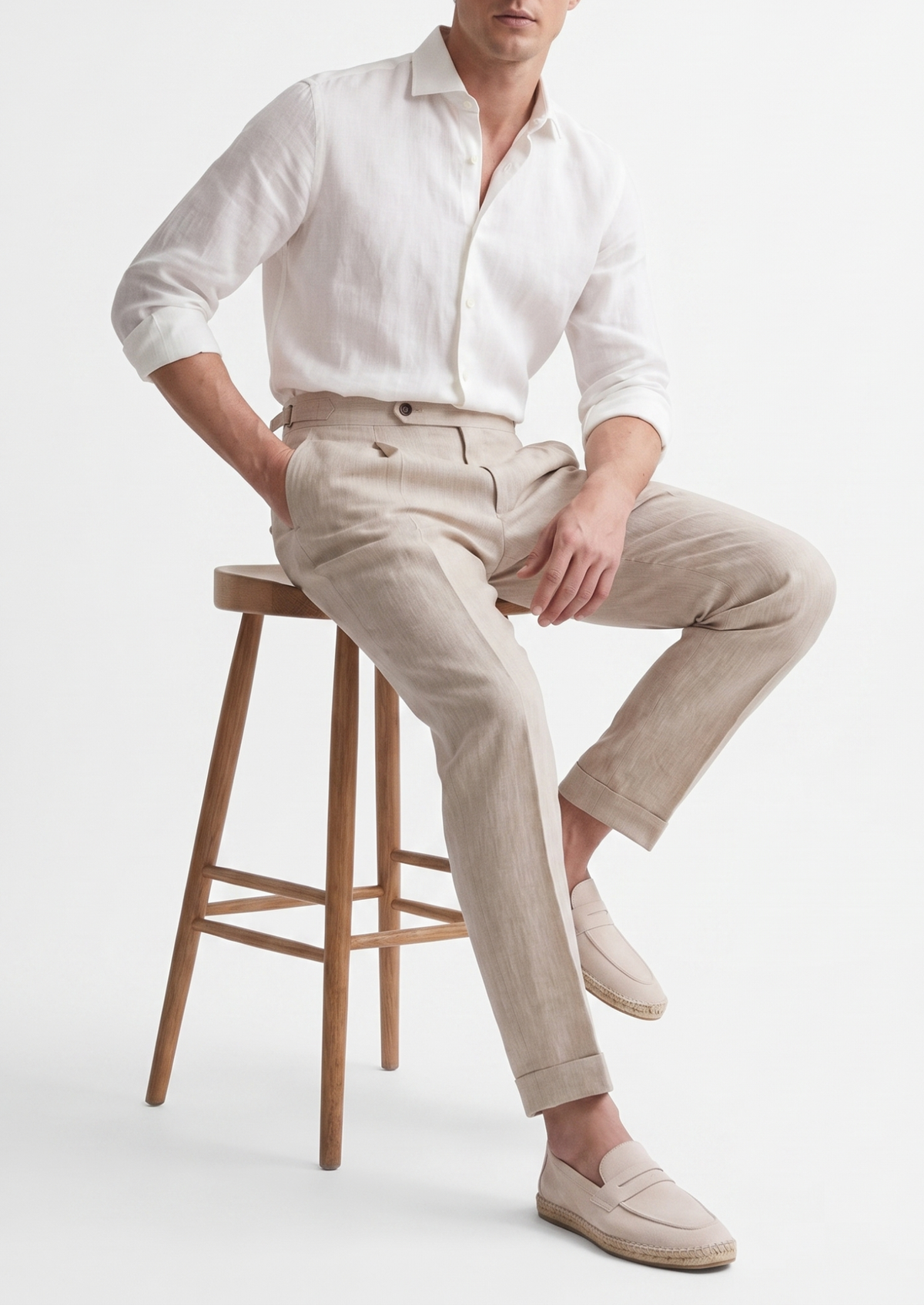 Tuscany Pleated Coastal Trousers - Ivory | Arventti