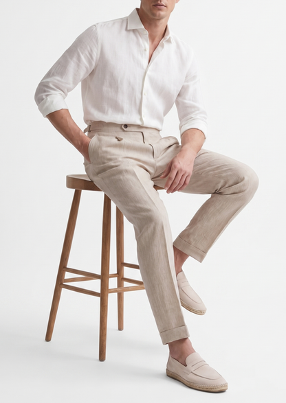 Tuscany Pleated Coastal Trousers - Ivory | Arventti