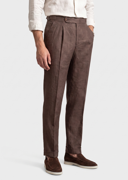 Tuscany Pleated Coastal Trousers - Dark Brown | Arventti